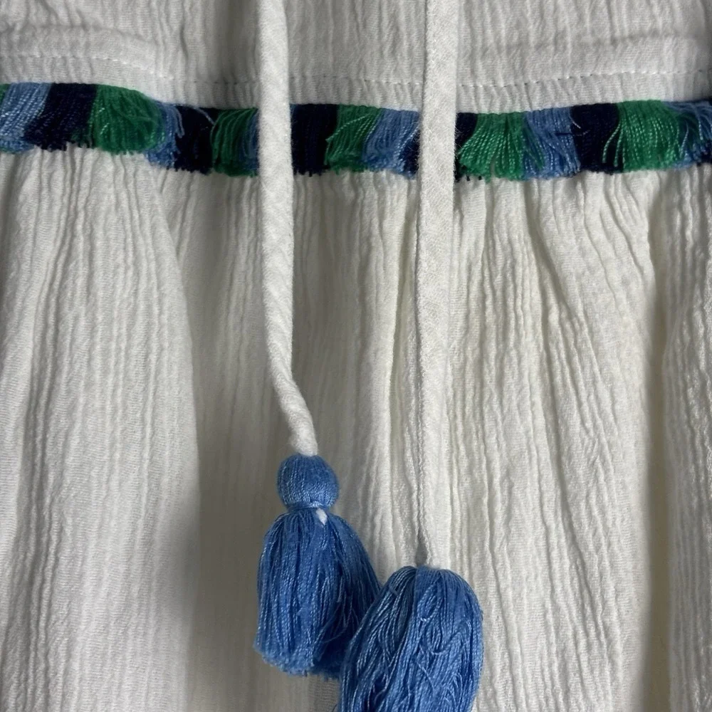 J. Crew‎ S Embroidered Fringe Beach Tunic Top Tassels Cover Up White G4885